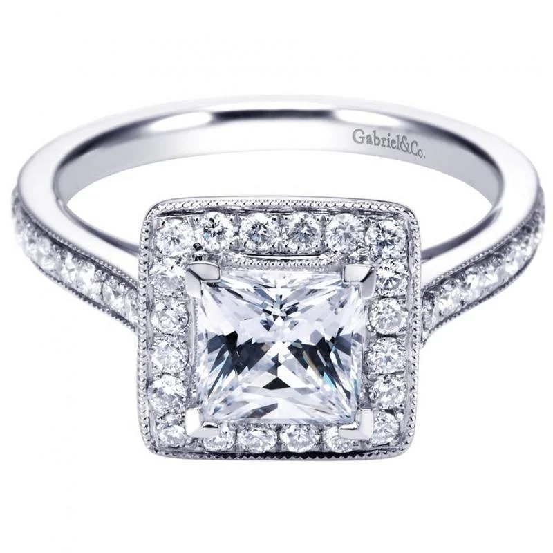 Princess Cut Bead Set Side Diamond Ring .52Cttw 14K Gold  66A