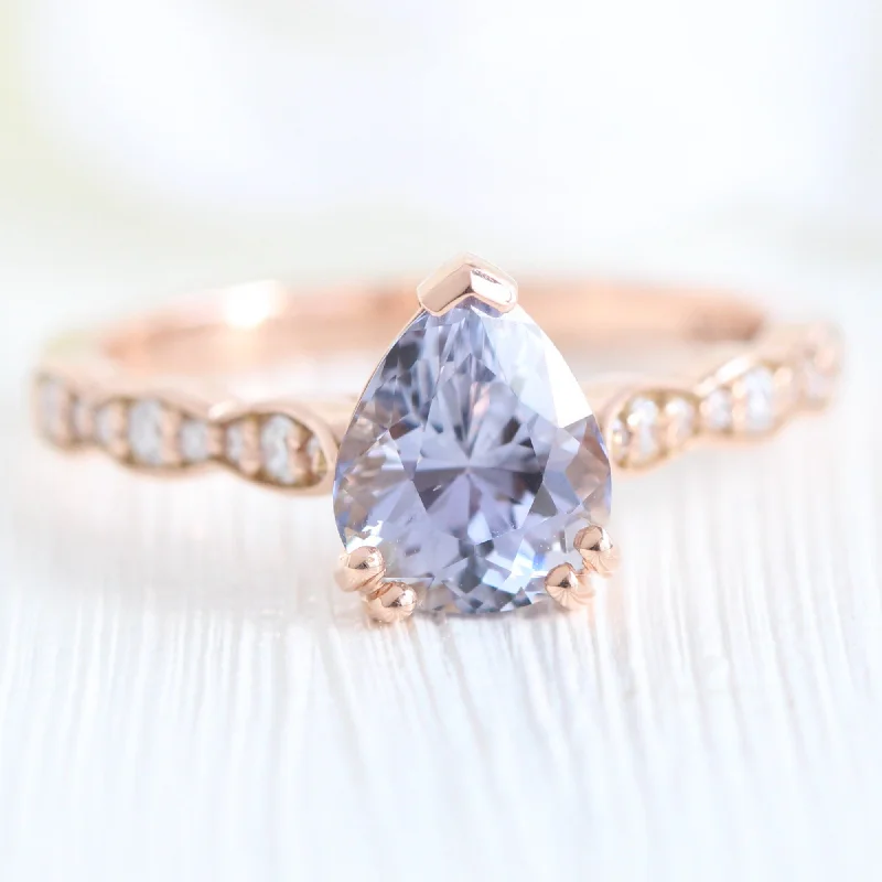 1.93 Ct Pear Lavender Sapphire Diamond Ring in 14k Rose Gold Grace Solitaire, Size 6.5