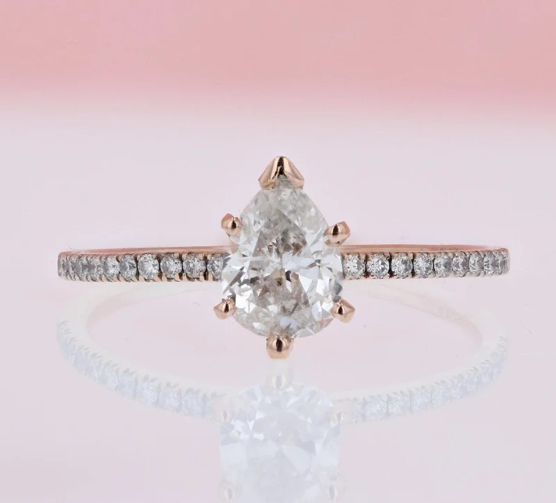 Pear Shaped Pave Diamond Engagement Ring 14K Rose Gold