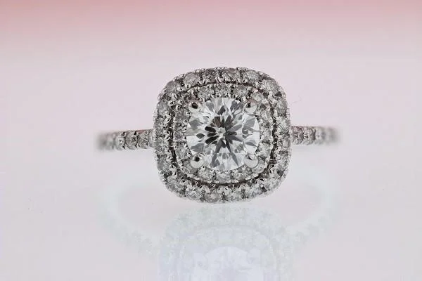 Cushion Shaped Double Halo Diamond Engagement Ring