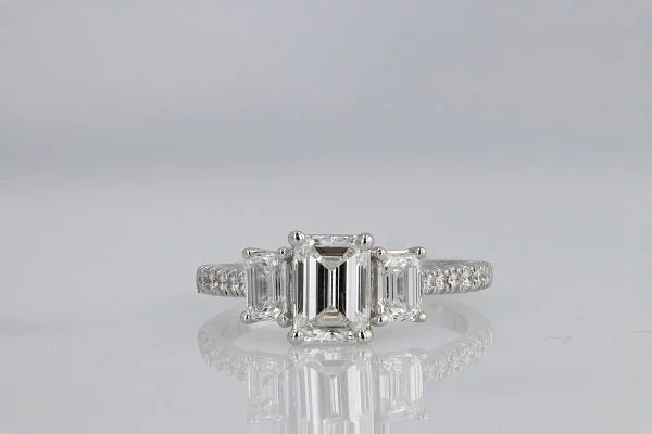 3-Stone Lab Grown Emerald Cut Diamond Engagement Ring