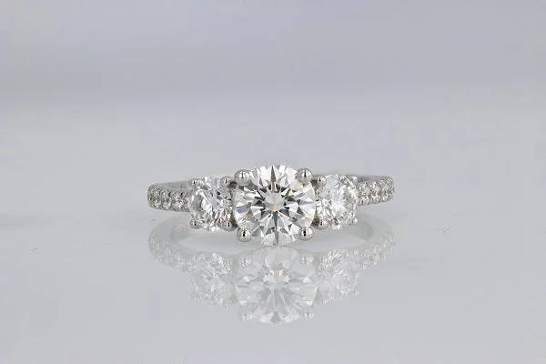 3-Stone 1.02ct H/VS1 Lab Grown Round Diamond Engagement Ring