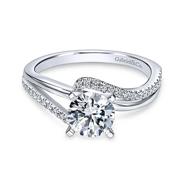 Pave Polished Bypass Style Split Shank Diamond Ring 437A