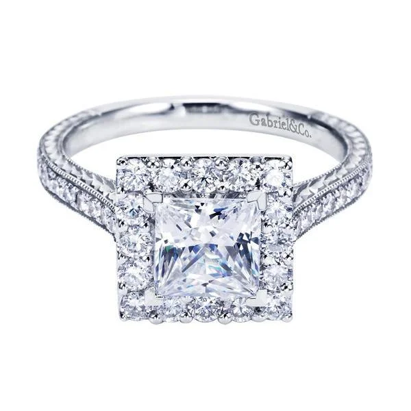 Classic Princess Cut Square Halo Diamond Engagement Ring 218A