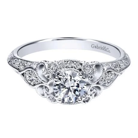 Ornate Vintage Style Round Diamond Engagement Ring