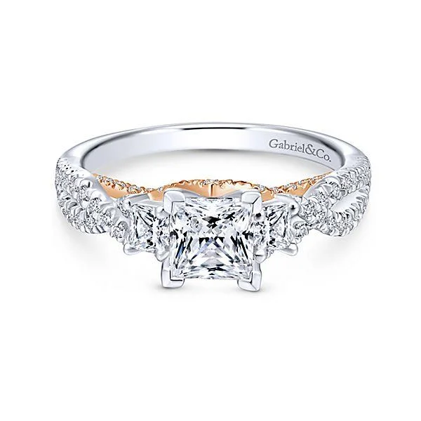 3-Stone Princess Cut Diamond Ring with Rose Accent 412A