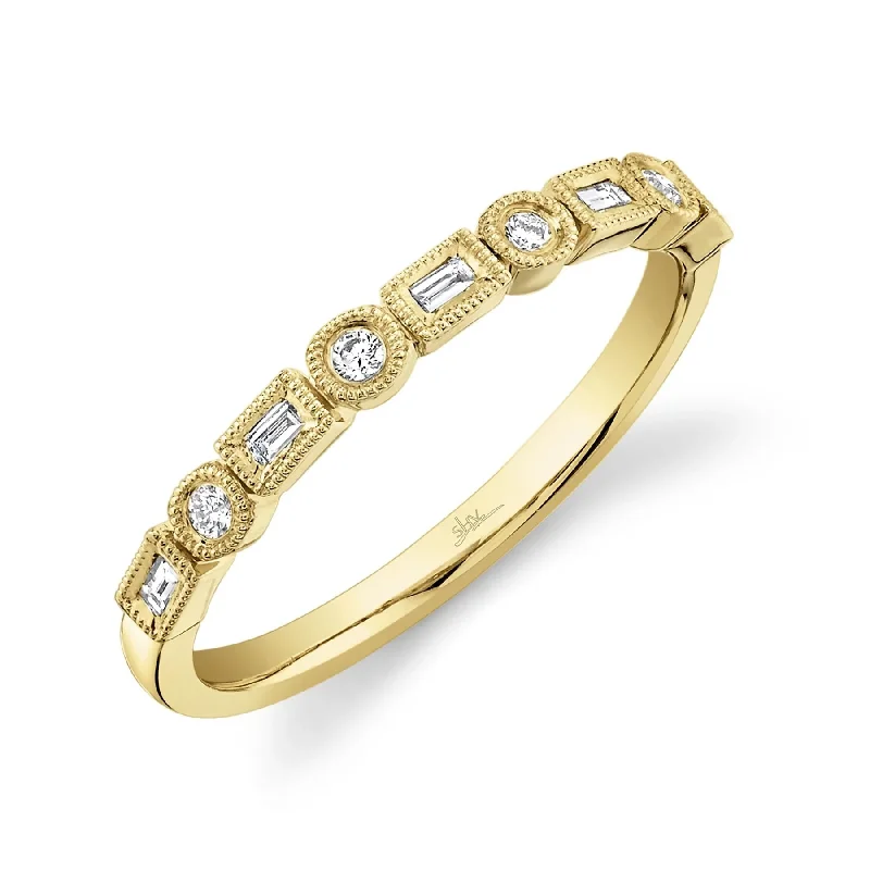 14K Yellow Gold 0.14cttw Alternating Station Diamond Ladies Stackable Ring