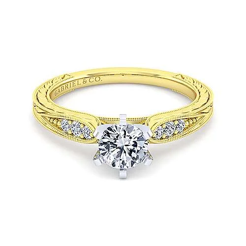 Vintage Engraved Diamond Engagement Ring 14K Yellow Gold