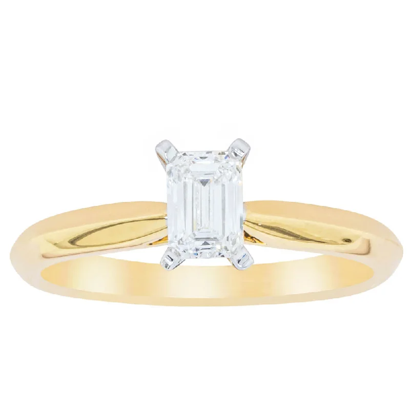 18ct Yellow Gold .52ct Emerald Cut Diamond Venetian Ring