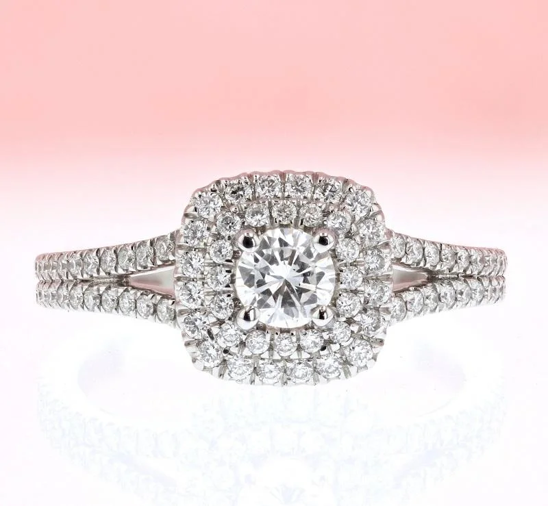 Alice - Cushion Shaped Double Halo DiamondRing 2/3 Cttw