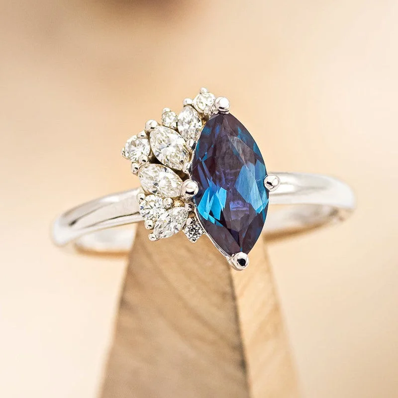 "AVERY" - MARQUISE LAB-GROWN ALEXANDRITE ENGAGEMENT RING WITH DIAMOND ACCENTS