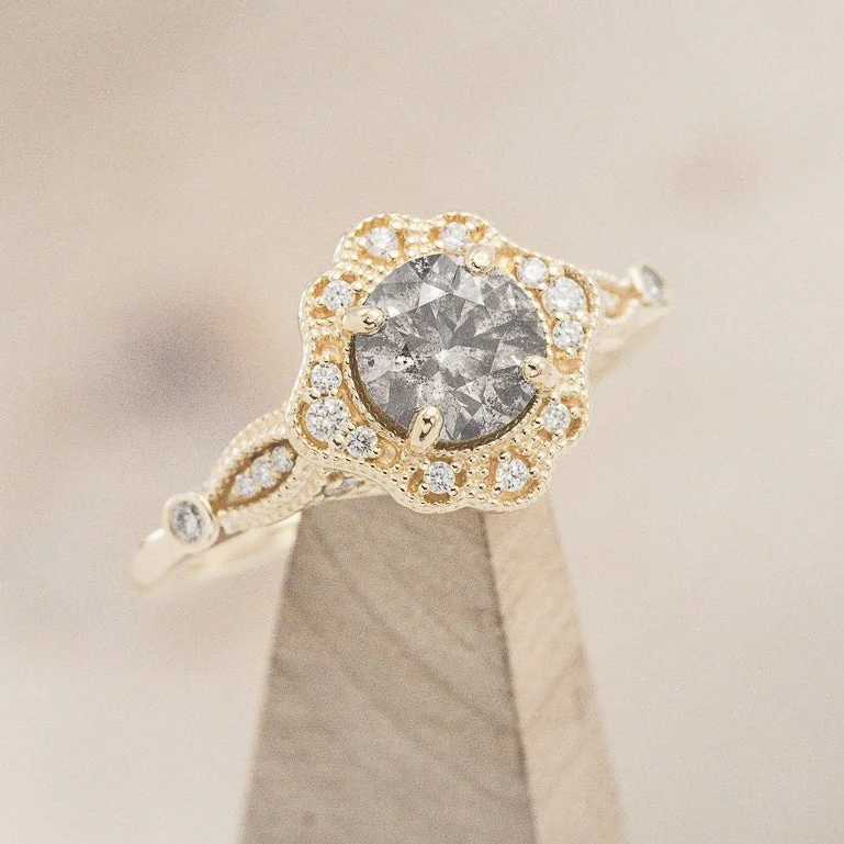 "EILEEN" - ROUND CUT SALT & PEPPER DIAMOND ENGAGEMENT RING WITH DIAMOND ACCENTS