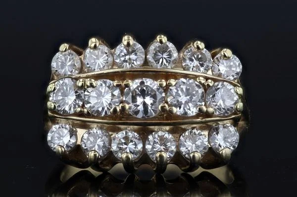 Estate 3 Row 2.03 Cttw Diamond Ring 14K Yellow Gold