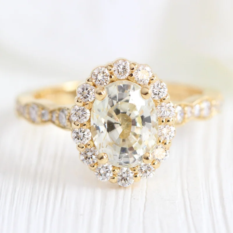 2.82 Ct Natural Yellow Sapphire Ring in 18k Yellow Gold Oval Halo Diamond, Size 6.25