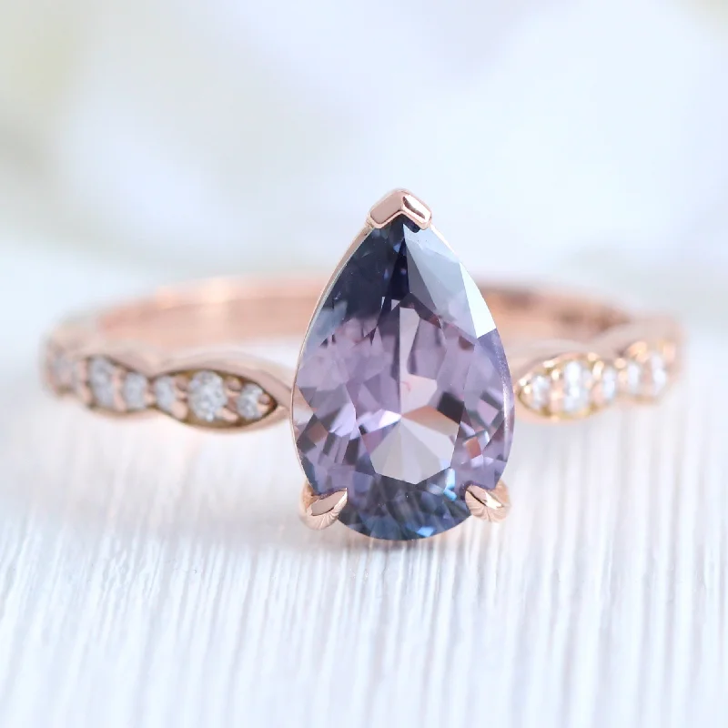 Rare Purple Parti Sapphire Diamond Ring in 14k Rose Gold Low Profile Ring, Size 6.25