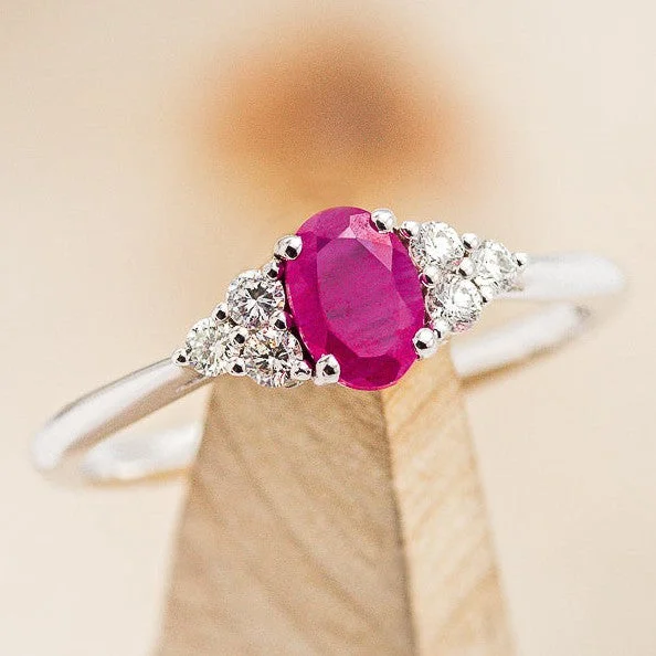 "RHEA" - OVAL CUT LAB-GROWN RUBY ENGAGEMENT RING WITH DIAMOND ACCENTS