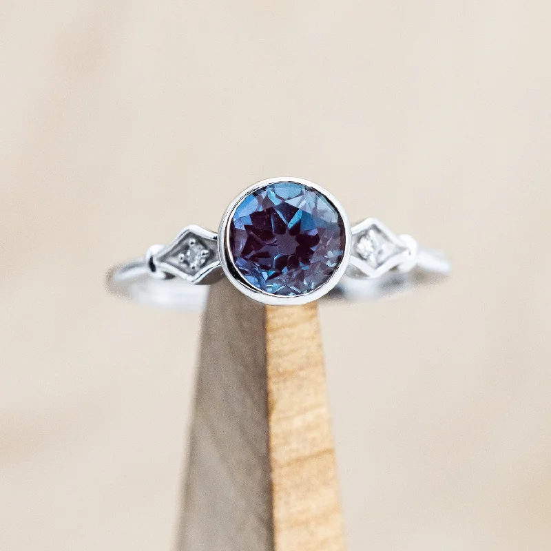 ROUND CUT LAB-GROWN ALEXANDRITE ENGAGEMENT RING WITH DIAMOND ACCENTS