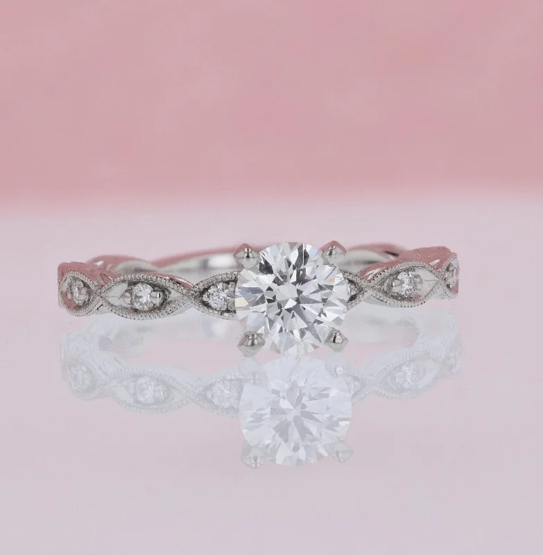 Sarah - Round Diamond Ring With Hand Engraving 7/8 Cttw