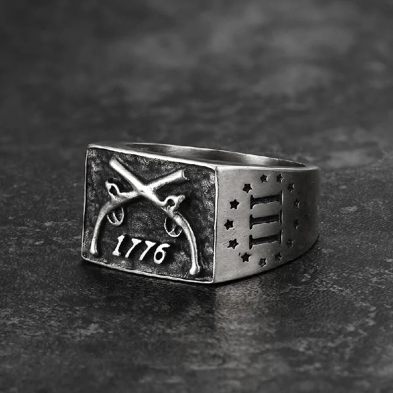 1776 Crossed Guns Sterling Silver Ring