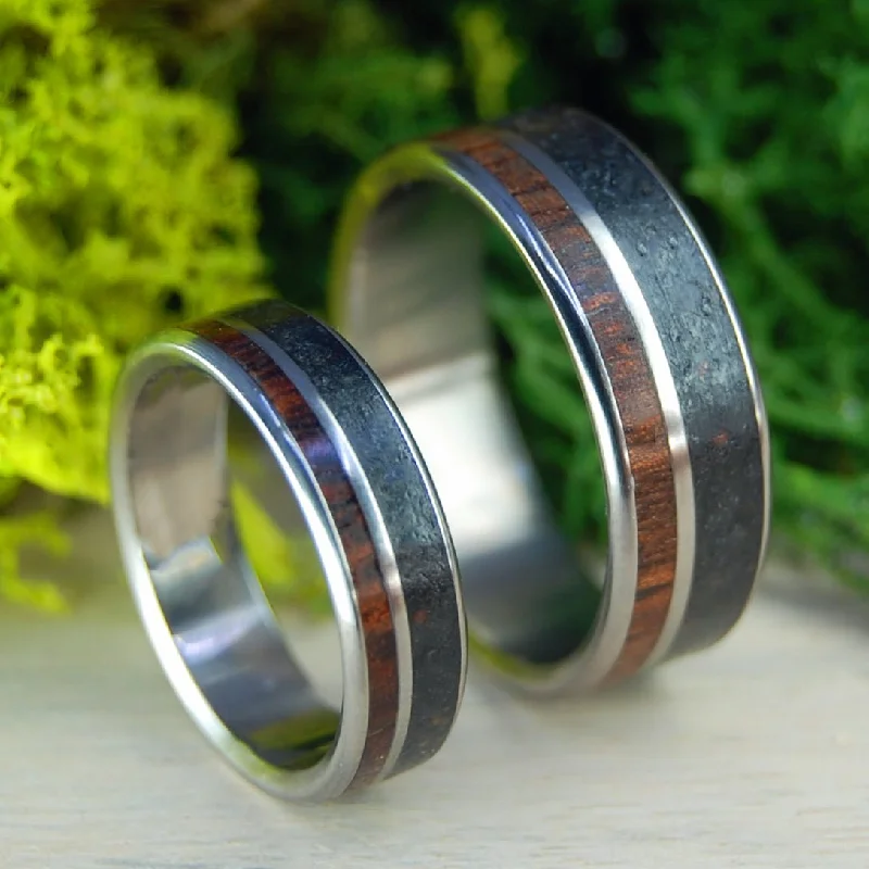 Alaskan Heart Set |  Alaskan Lava & Koa Wood - Titanium Wedding Ring