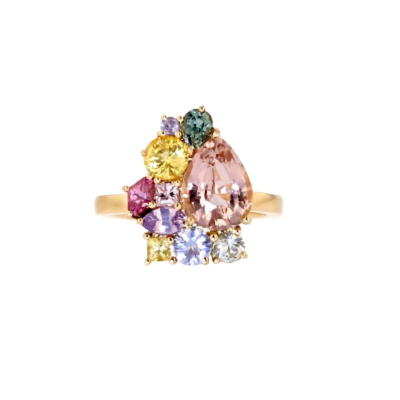 Monara Desi 18K Gold Ring w. Tourmaline, Sapphires & Tanzanite