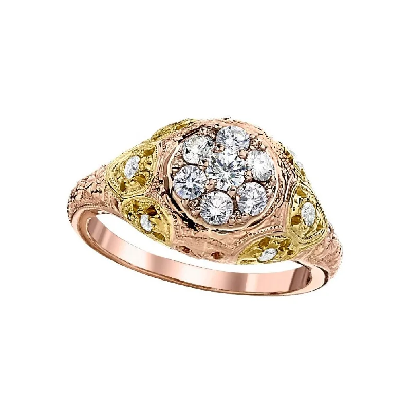 Vintage Style Pink and Green Gold Diamond Cluster Ring