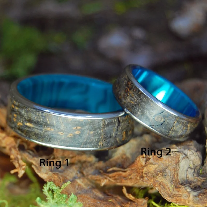 Black Wood Chrysocolla Forest |  Black Box Elder Wood - Titanium & Wood Wedding Ring