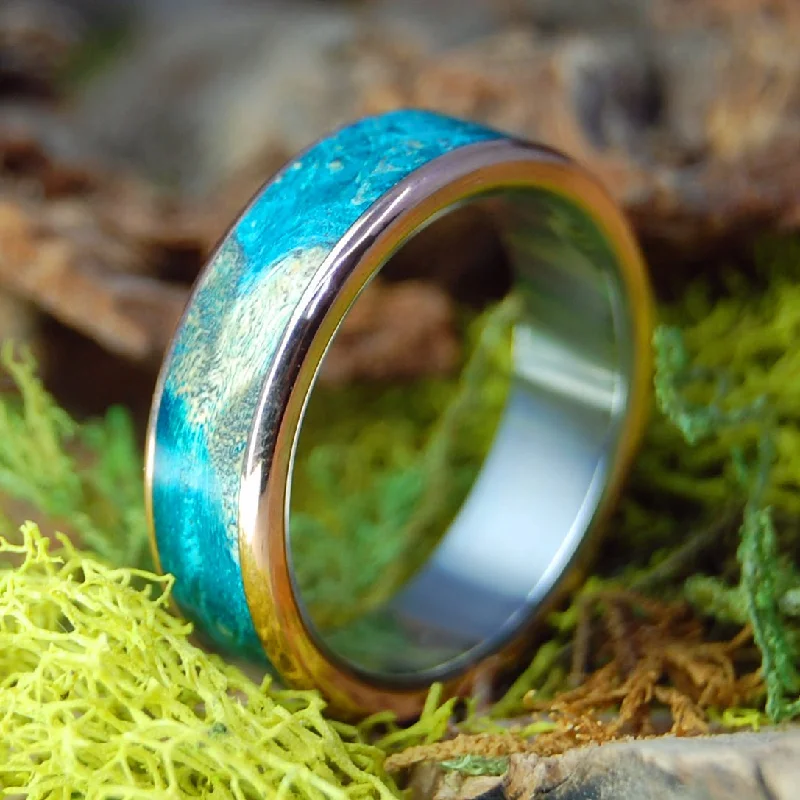 Bronze Turquoise Box Elder Wood | Men's Box Elder Wood, Bronze & Titanium Wedding Ring