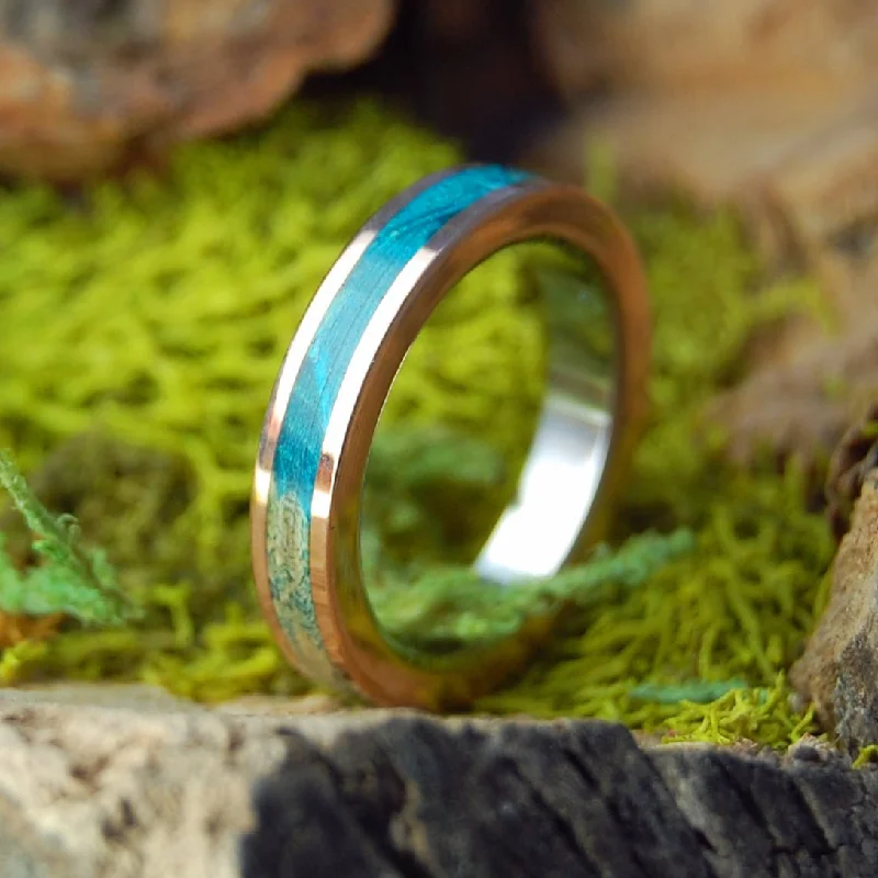 Bronze Turquoise Box Elder Wood | Men's Box Elder Wood, Bronze & Titanium Wedding Ring