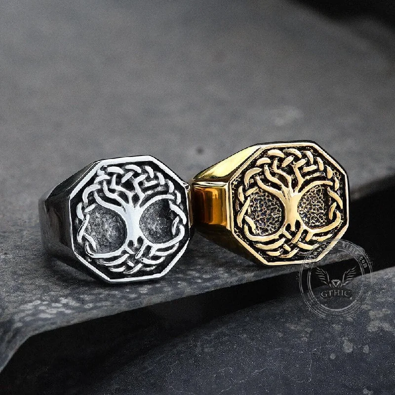 Classic Tree of Life Stainless Steel Viking Ring