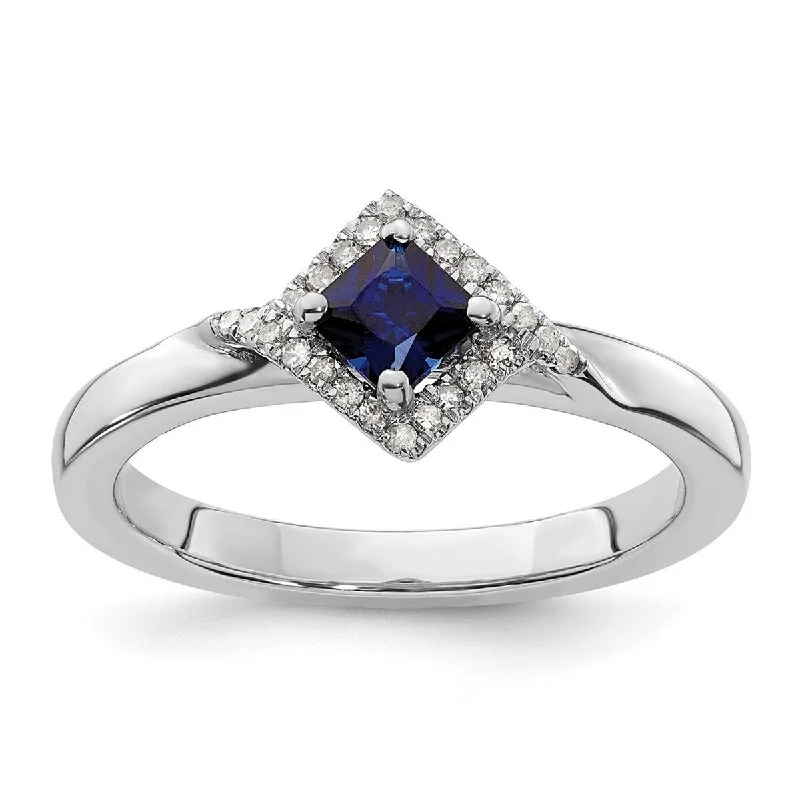 Curata 2.5mm 925 Sterling Silver Prong set Stackable Expressions Polished Created Sapphire and Diamond Ring