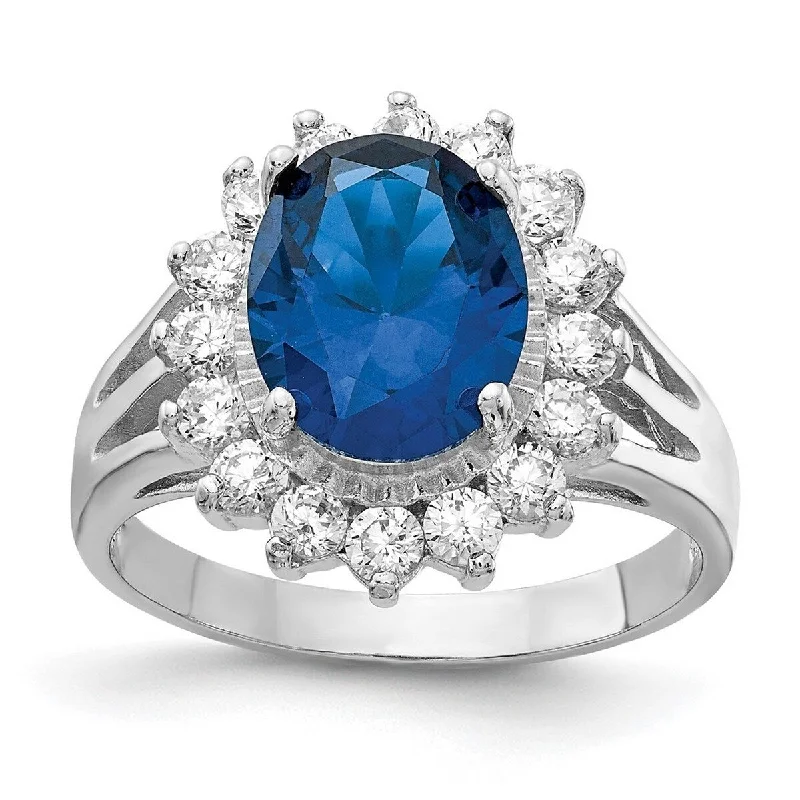 Curata 925 Sterling Silver Cubic Zirconia Simulated Blue Spinel Ring