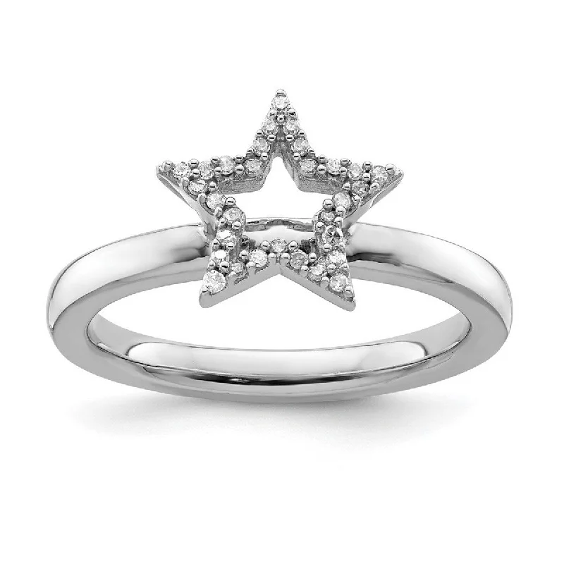 Curata 925 Sterling Silver Polished Prong set Stackable Expressions Star Diamond Ring