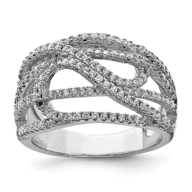 Curata 925 Sterling Silver Solid Polished Open back CZ Cubic Zirconia Simulated Diamond MicroPave Ring