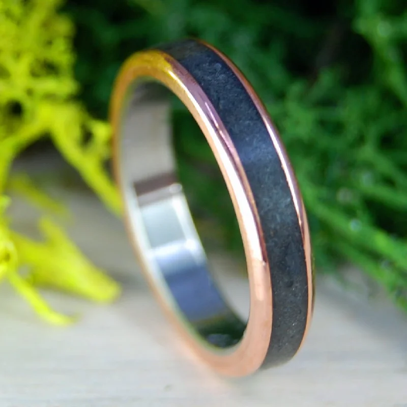 Deer On Black Beach | Men's Black Beach Sand, Deer Antler, Copper & Titanium Wedding Ring