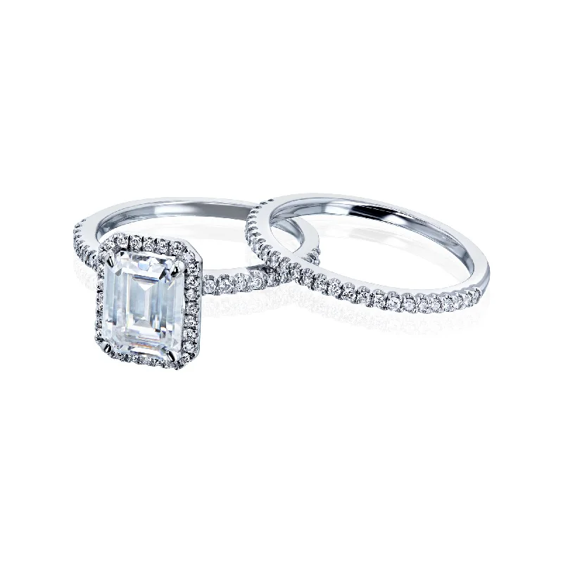 Emma Emerald Halo Petite Bridal Set - Lab Diamonds