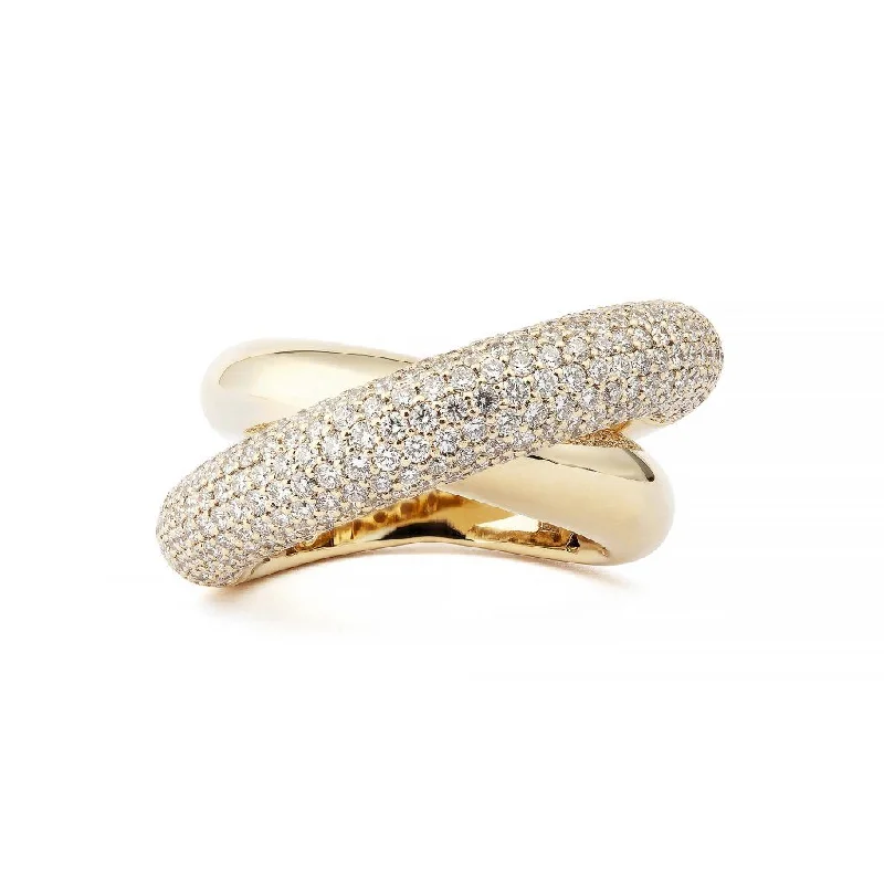 Infinity Loop Big Half Pavé 18K Gold Ring w. Diamonds