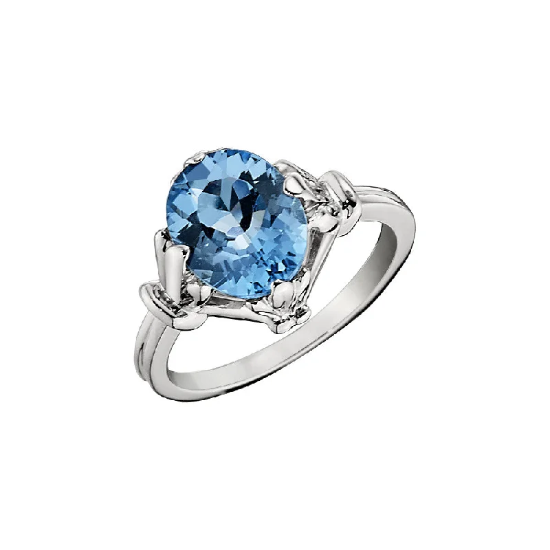 Vintage Style Fleur De Lis Blue Topaz Ring