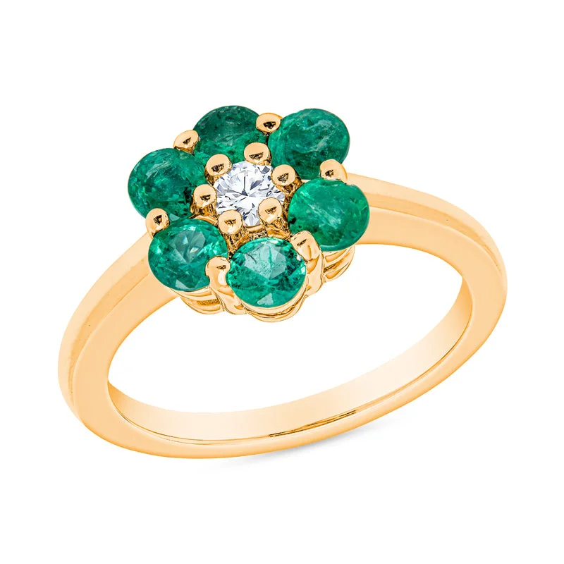 Flower Emerald Diamond Ring