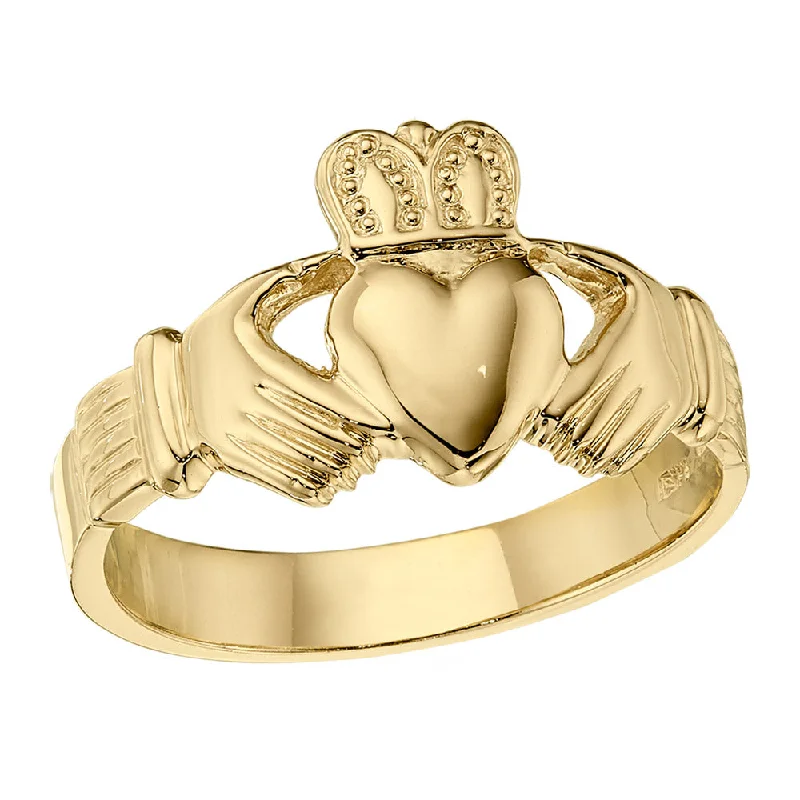 Gold Claddagh Ring Mens Heavy Band