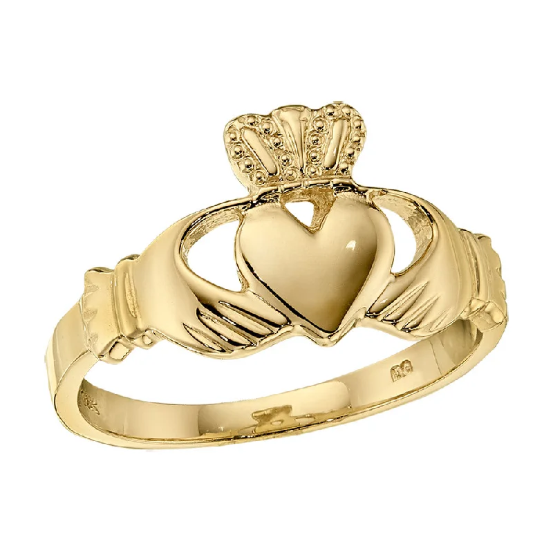 Gold Claddagh Ring Mens Light Band