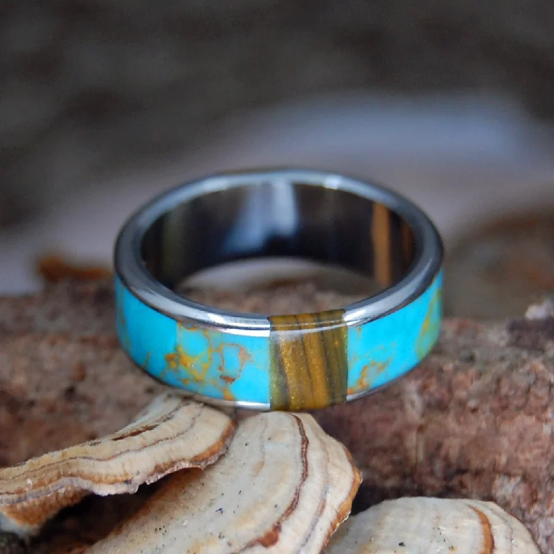 Gold Rush Tiger | Men's Kingman Turquoise, Tiger Eye Stone & Gold Wedding Ring