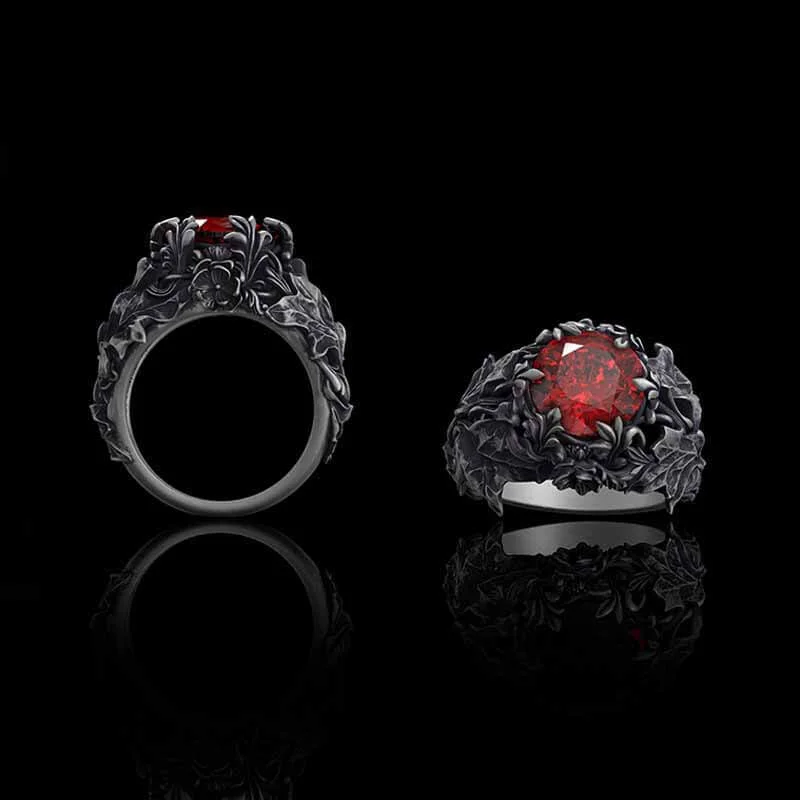 Gothic Floral Pattern Zircon-set Sterling Silver Ring