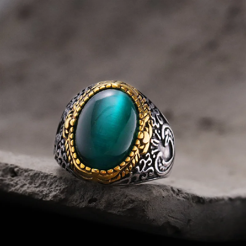 Gothic Pattern Gemstone Stainless Steel Ring