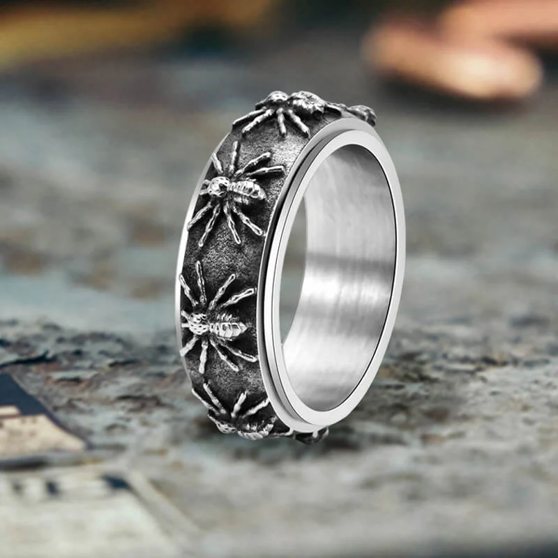 Gothic Spider Pattern Stainless Steel Spinner Ring