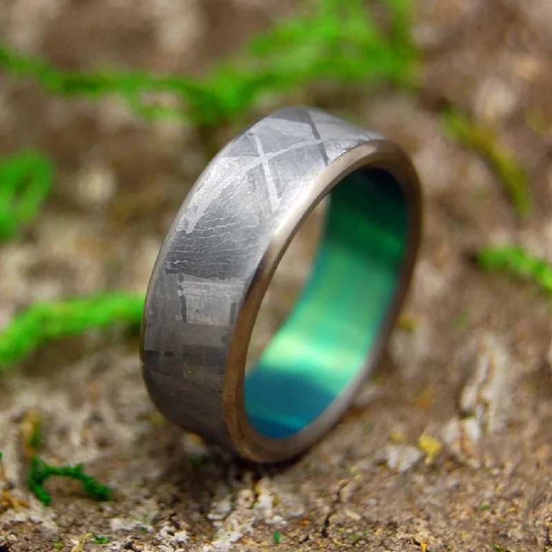 Green Moon Landing | Men's Meteorite, Green Anodized Titanium Wedding Ring