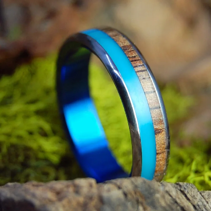 Her Koa Turquoise Blue | Men's Turquoise Resin, Hawaiian Koa Wood & Titanium Wedding Ring