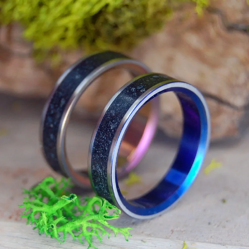 Icelandic Lava Sunset And Blue | Icelandic Volcanic Beach Sand And Lava - Unique Wedding Ring  Ring