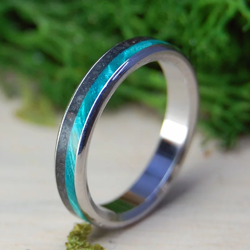 Inox Lava Turquoise I | Men's Wood, Icelandic Lava & Inox Steel Wedding Ring