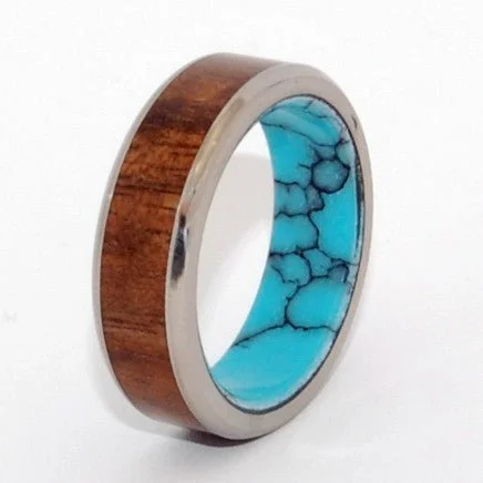 Let There Be | Men's Turquoise Stone, Hawaiian Koa Wood & Titanium Wedding Ring